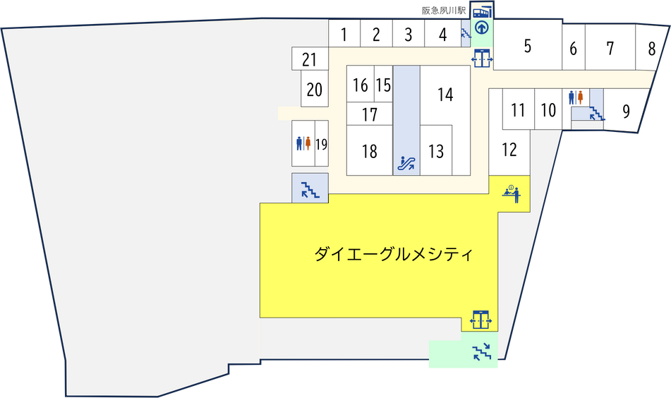 阪急夙川駅より徒歩１分の夙川グリーンタウンフロアマップBF